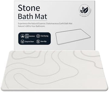 Stone Bath Mat for Bathroom, Diatomaceous Earth Shower Mat Quick Dry, White | Fast Drying, Super Absorbent, Non-Slip, Easy Maintenance, Easy to Clean, Sustainable Material|B0DXKDRK27