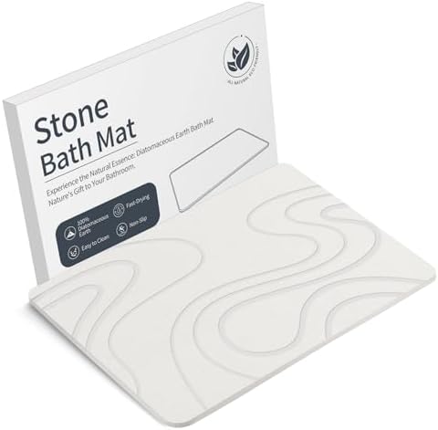VEELOIM Stone Bath Mat Diatomaceous Earth Shower Mat Non-Slip Super Absorbent Diatomite Stone Bath Mats for Bathroom Floor Quick Drying Natural Easy to Clean(23.6''×15.4" Gray)|B0DZ27WFKQ