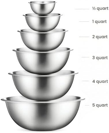 FineDine Stainless Steel Mixing Bowls Set, 6-Piece Metal Bowls | Stainless steel bowls, nesting design saves space, dishwasher safe, prep bowls, baking bowls, cooking bowls|B01HTYH8YA