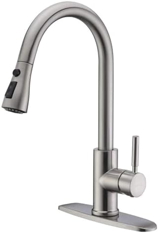 WEWE High-Arc Pull-Down Kitchen Faucet, Brushed Nickel, 3-Mode Sprayer | Soft Silicone Nozzles, Easy to Rub Clean, 360° Swivel, 20-Inch Pull-Down Reach, SUS 304, 1- or 3-Hole Fit, Ceramic Cartridge|B01H3OMH7Y