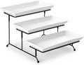 MALACASA 3 Tier Serving Trays for Party, Porcelain Serving Platters and Trays, 12 Inch Tiered Tray Stand, Fruit Tray, Trays for Serving Food, White Dessert Stand with Collapsible Sturdier Metal Rack | Tiered Serving Stand for Party, Fruit Tray, Trays for Serving Food, Dessert Stand with Collapsible Sturdier Metal Rack|B0D2V4XM3D