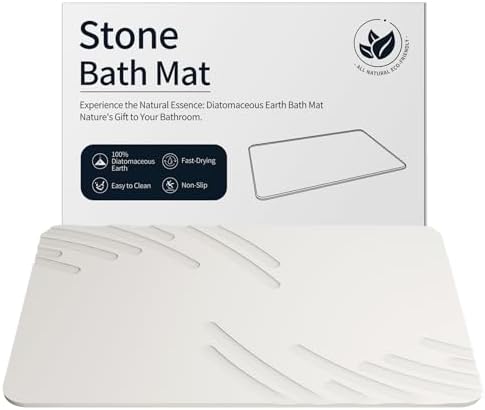 Stone Bath Mat for Bathroom, Diatomaceous Earth Shower Mat Quick Dry, White | Fast Drying, Super Absorbent, Non-Slip, Easy Maintenance, Easy to Clean, Sustainable Material|B0DXKDRK27