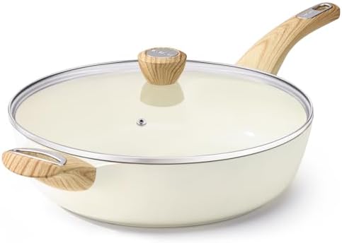 SENSARTE Nonstick Frying Pan Skillet with Lid, 12 Inch Large Deep Frying Pan, 5 Qt Non Stick Saute Pan with Cover, Induction Pan, Healthy Non Toxic Cooking Pan with Helper Handle, PFOA PFOS Free|B09HWYBCXQ