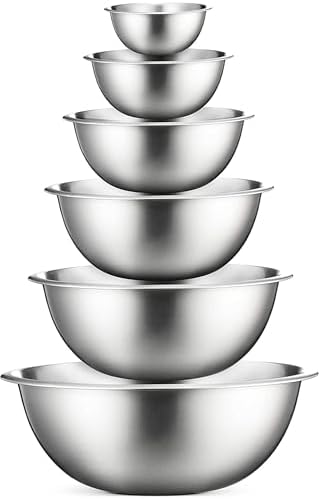 FineDine Stainless Steel Mixing Bowls Set, 6-Piece Metal Bowls | Stainless steel bowls, nesting design saves space, dishwasher safe, prep bowls, baking bowls, cooking bowls|B01HTYH8YA
