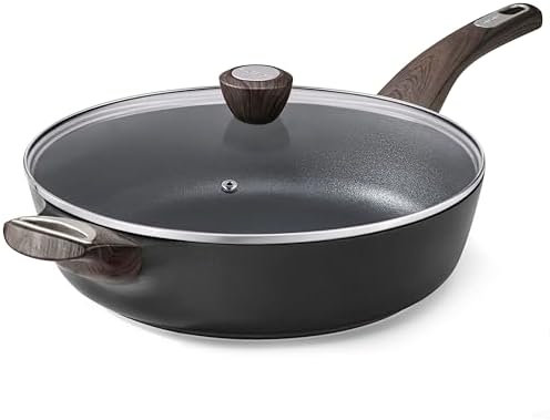 SENSARTE Nonstick Frying Pan Skillet with Lid, 12 Inch Large Deep Frying Pan, 5 Qt Non Stick Saute Pan with Cover, Induction Pan, Healthy Non Toxic Cooking Pan with Helper Handle, PFOA PFOS Free|B09HWYBCXQ