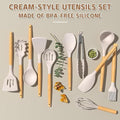 Umite Chef Kitchen Cooking Utensils Set, 33 pcs Non-Stick Silicone Cooking Kitchen Utensils Spatula Set with Holder, Wooden Handle Silicone Kitchen Gadgets Utensil Set (Khaki)|B08573DQ39