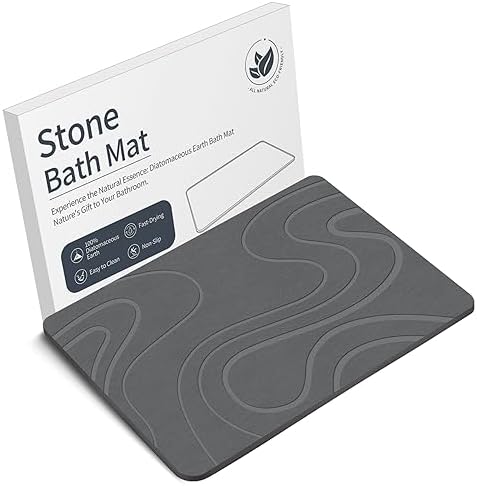 VEELOIM Stone Bath Mat Diatomaceous Earth Shower Mat Non-Slip Super Absorbent Diatomite Stone Bath Mats for Bathroom Floor Quick Drying Natural Easy to Clean(23.6''×15.4" Gray)|B0DZ27WFKQ