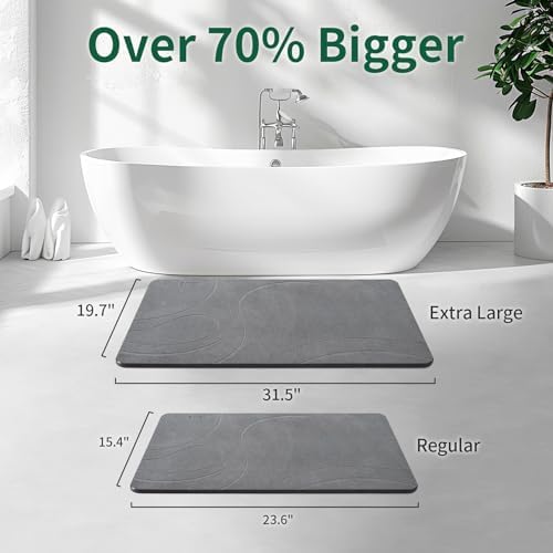 Extra Large Stone Bath Mat, Diatomaceous Earth Mat, 31.5"x19.7" | Super Absorbent, Modern Quick Drying Diatomite Bathmats, Non-Slip Base, Easy Clean for Shower Floor & Bathroom (Dark Gray)|B0D1FYVVDD