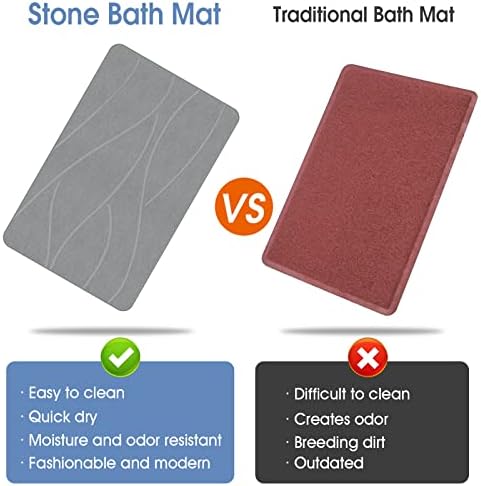 VEELOIM Stone Bath Mat Diatomaceous Earth Shower Mat Non-Slip Super Absorbent Diatomite Stone Bath Mats for Bathroom Floor Quick Drying Natural Easy to Clean(23.6''×15.4" Gray)|B0DZ27WFKQ