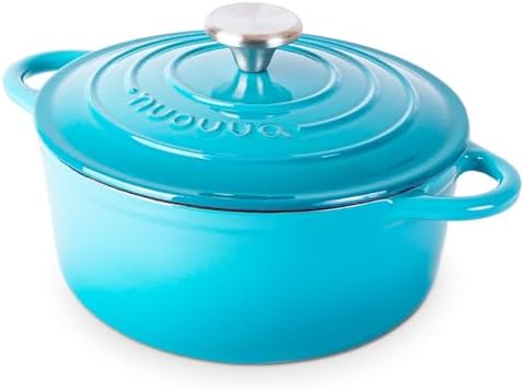 Nuovva Enamelled Cast Iron Dutch Oven Pot with Lid-6.4 Quart Non Stick Casserole Pot-Heavy Duty & Oven Safe up to 500° F for Bread Baking, Braising, Stews, Roasting - 28cm Dark Blue|B0CHWJG1M1