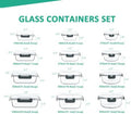 24 Pieces Glass Food Storage Containers Set, Gray | Meal Prep Containers, BPA-Free, Airtight Glass Storage Containers with Lids,Freezer, Microwave and Oven Safe|B09QQGY1BW