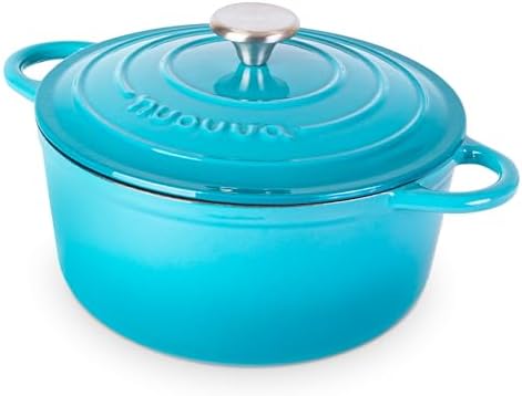 Nuovva Enamelled Cast Iron Dutch Oven Pot with Lid-6.4 Quart Non Stick Casserole Pot-Heavy Duty & Oven Safe up to 500° F for Bread Baking, Braising, Stews, Roasting - 28cm Dark Blue|B0CHWJG1M1