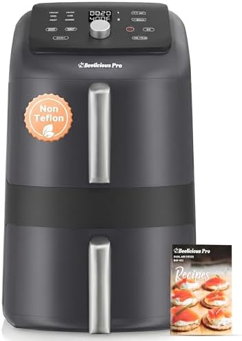 12QT Large Double Air Fryer, Family-Size Dual Airfryer with 2 Baskets, SyncHeat Even Heating, Stacked Compact Design, Smart Finish & Match Cook, PFAS-Free Nonstick, Dishwasher-Safe, Matte Black|B0GYZ1GYXN