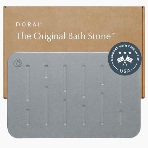Dorai Home Stone Bath Mat - Premium Diatomaceous Earth Bath Floor Mats with Non-Slip Base, Fast-Drying Modern Shower Mat for Bathroom | Rain Ash - 23.6"x15.4"|B0GHY48T7V