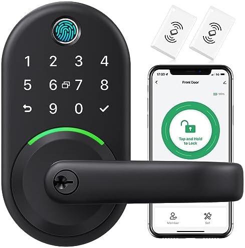Smart Door Handle Lock with Keypad, Yamiry Fingerprint Knob for Front Door | Keyless Entry Digital Lock, Deadbolt with APP, Generate Passcode Remotely, DIY Installation, Passage Mode, Auto Lock|B0C66NCTXX