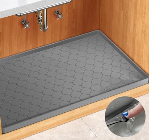Winisok Waterproof Under Sink Mat 34" x 22", Silicone Mat, Dark Gray | Raised Edge Traps Spills & Leaks, Shelf Liner, Cabinet Protector, for Kitchen, Bathroom, Boots, Pets, Home Essentials|B0CSPKSCP2