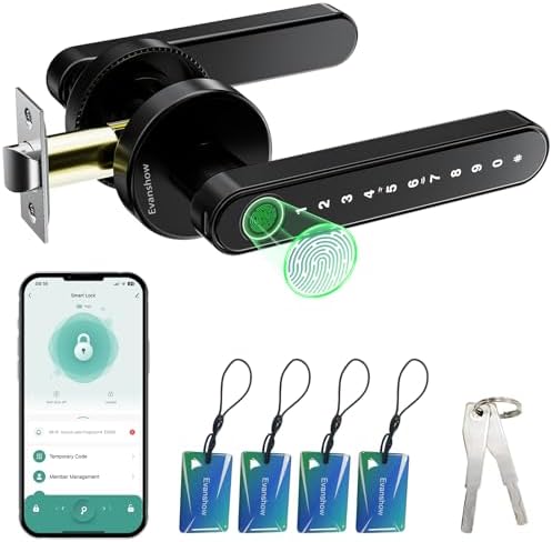 Smart Door Lock with Knob, Keyless Entry Door Locks with Handle, Fingerprint Door Knob for Bedroom/Front Door/Apartment,Generate Passcode Remotely Black|B0F3W69L46