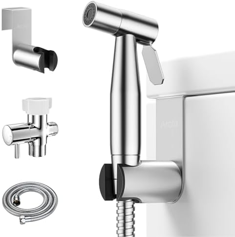 Arofa Handheld Bidet Sprayer, Bidet Attachment for Toilet, Brushed Nickel | Adjustabel Water Flow, Leak-Free Hose, 7/8" T-valve, Fits Two-Piece Toilet, Feminine/Baby Wash, Easy Install, Stainless Steel|B086W1YZSH