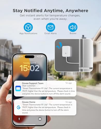 GoveeLife WiFi Refrigerator Thermometer Sensor with Alarm, 1-Pack & Gateway | Monitor fridge/freezer temp remotely with app alerts & buzzer 230ft range. For kitchen/hot tub, only support 2.4G Wi-Fi|B0DZCRNP9J