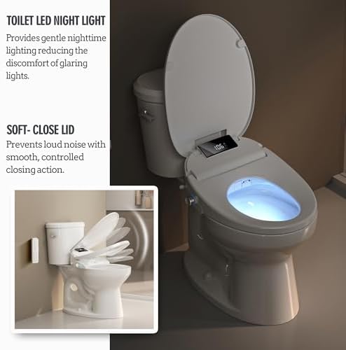 WLJBIDET Toilet Seat Bidet with Warm Water and Drying, O80KL - Elongated | Remote Control, Multiple Cleaning Modes, Adjustable Temperature, Soft Close Lid, LED Display, Nightlight|B0D5M7D9SV