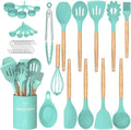 Umite Chef Kitchen Cooking Utensils Set, 33 pcs Non-Stick Silicone Cooking Kitchen Utensils Spatula Set with Holder, Wooden Handle Silicone Kitchen Gadgets Utensil Set (Khaki)|B08573DQ39