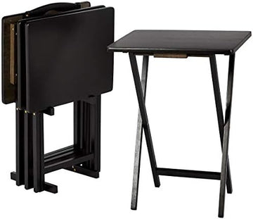 Amazon Basics Portable Foldable TV Tray Table with Storage Rack, Space-Saving Design, 15" x 19" x 26", Black, 4-Pack|B07MDJNF6R