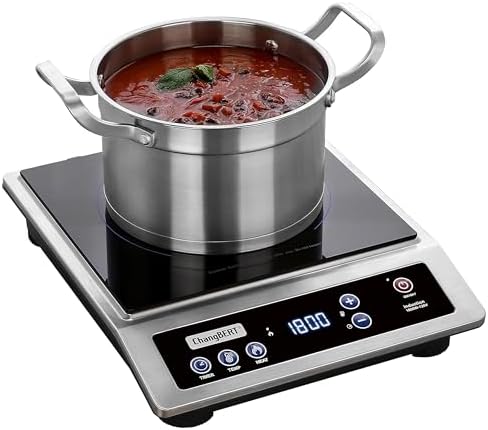 ChangBERT Induction Cooktop, Commercial Grade Portable Cooker, Large 8” Heating Coil, Premium Stainless Steel Countertop Burner with NSF Certified, 10 Hours Timer Powerful 1800W Professional Hot Plate|B0B4J6PXPN