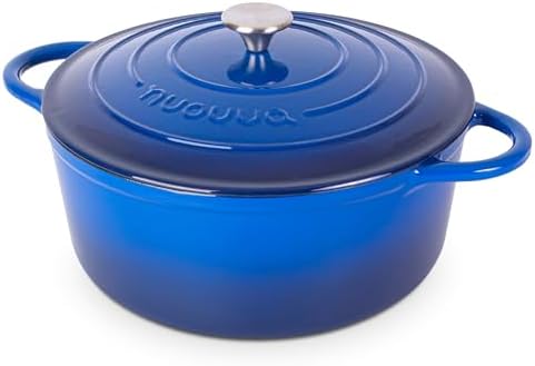 Nuovva Enamelled Cast Iron Dutch Oven Pot with Lid-6.4 Quart Non Stick Casserole Pot-Heavy Duty & Oven Safe up to 500° F for Bread Baking, Braising, Stews, Roasting - 28cm Dark Blue|B0CHWJG1M1