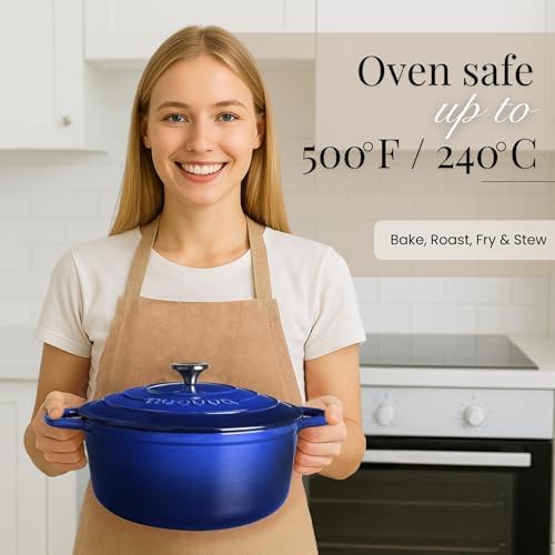 Nuovva Enamelled Cast Iron Dutch Oven Pot with Lid-6.4 Quart Non Stick Casserole Pot-Heavy Duty & Oven Safe up to 500° F for Bread Baking, Braising, Stews, Roasting - 28cm Dark Blue|B0CHWJG1M1