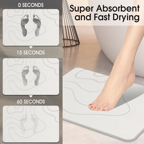 Stone Bath Mat for Bathroom, Diatomaceous Earth Shower Mat Quick Dry, White | Fast Drying, Super Absorbent, Non-Slip, Easy Maintenance, Easy to Clean, Sustainable Material|B0DXKDRK27