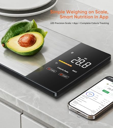 Smart Nutrition Food Scale with LED Display, Tracks Calories, Fat, Carbs & Protein via App, 1g Precision Digital Kitchen Scale for Healthy Eating & Meal Prep|B0FKBC9BRG
