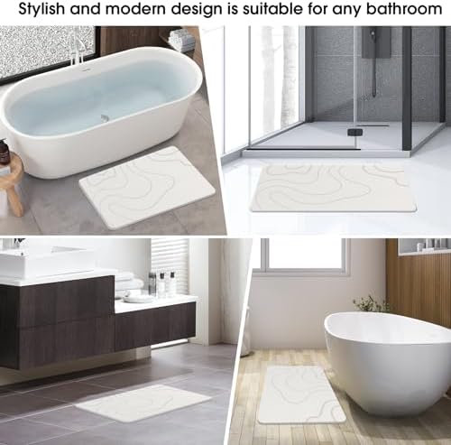 Stone Bath Mat for Bathroom, Diatomaceous Earth Shower Mat Quick Dry, White | Fast Drying, Super Absorbent, Non-Slip, Easy Maintenance, Easy to Clean, Sustainable Material|B0DXKDRK27