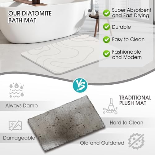 Stone Bath Mat for Bathroom, Diatomaceous Earth Shower Mat Quick Dry, White | Fast Drying, Super Absorbent, Non-Slip, Easy Maintenance, Easy to Clean, Sustainable Material|B0DXKDRK27