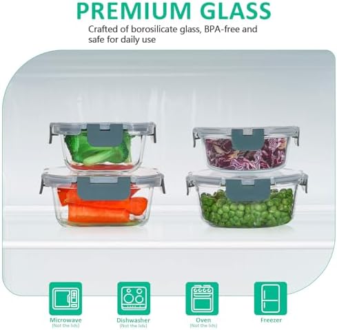 24 Pieces Glass Food Storage Containers Set, Gray | Meal Prep Containers, BPA-Free, Airtight Glass Storage Containers with Lids,Freezer, Microwave and Oven Safe|B09QQGY1BW