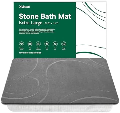 Extra Large Stone Bath Mat, Diatomaceous Earth Mat, 31.5"x19.7" | Super Absorbent, Modern Quick Drying Diatomite Bathmats, Non-Slip Base, Easy Clean for Shower Floor & Bathroom (Dark Gray)|B0D1FYVVDD