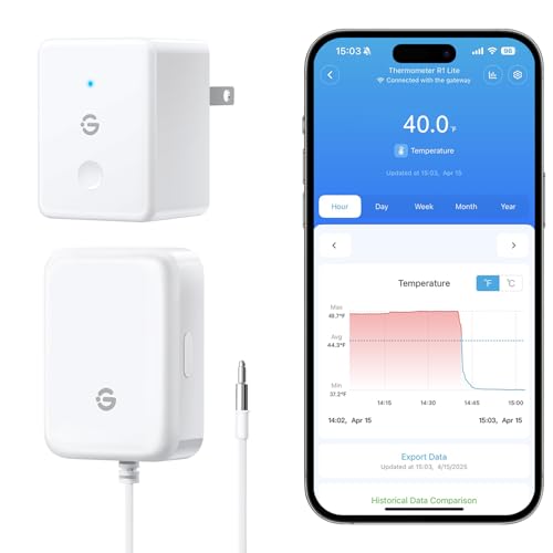 GoveeLife WiFi Refrigerator Thermometer Sensor with Alarm, 1-Pack & Gateway | Monitor fridge/freezer temp remotely with app alerts & buzzer 230ft range. For kitchen/hot tub, only support 2.4G Wi-Fi|B0DZCRNP9J