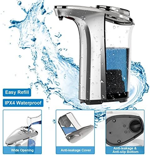 Automatic Soap Dispenser, 17oz Touchless Liquid Dish Soap Dispenser Kitchen | 500ml, Infrared Sensor, 5 Adjustable Soap Levels, Hand Dispenser for Bathroom Kitchen Sink, Battery Operated|B09NVGSSC2