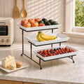 MALACASA 3 Tier Serving Trays for Party, Porcelain Serving Platters and Trays, 12 Inch Tiered Tray Stand, Fruit Tray, Trays for Serving Food, White Dessert Stand with Collapsible Sturdier Metal Rack | Tiered Serving Stand for Party, Fruit Tray, Trays for Serving Food, Dessert Stand with Collapsible Sturdier Metal Rack|B0D2V4XM3D