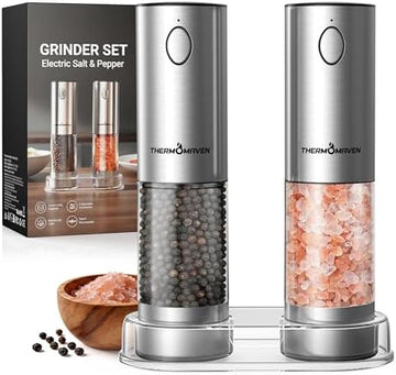 ThermoMaven Upgraded Larger Capacity Electric Salt and Pepper Grinder Set, 110ml Rechargeable Salt and Pepper Shaker with LED Light, Stainless Steel Automatic Pepper Mill with 6 Adjustable Coarseness|B0D7Q7LNNY