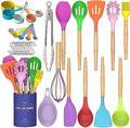 Umite Chef Kitchen Cooking Utensils Set, 33 pcs Non-Stick Silicone Cooking Kitchen Utensils Spatula Set with Holder, Wooden Handle Silicone Kitchen Gadgets Utensil Set (Khaki)|B08573DQ39