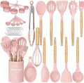 Umite Chef Kitchen Cooking Utensils Set, 33 pcs Non-Stick Silicone Cooking Kitchen Utensils Spatula Set with Holder, Wooden Handle Silicone Kitchen Gadgets Utensil Set (Khaki)|B08573DQ39