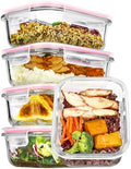 Vtopmart 5Pack 22oz Glass Storage Containers with Lids, Grey | Glass Meal Prep Food Container Sets, Snap Airtight Lid, For Microwave, Oven, Freezer and Dishwasher, BPA Free|B0D7P6XKNP