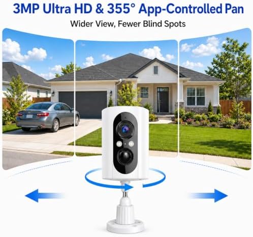 355° Pan Rotate Cameras 2 Pack, 2K Video, Security Cameras Wireless Outdoor | Motion Detect & Record & Alert, SD/Cloud Storage, Color Night Vision, 2-Way Talk, 2.4G WiFi, IP65 Waterproof, Indoor& Outdoor|B0H36KRKPH