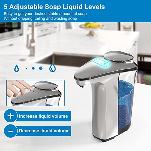 Automatic Soap Dispenser, 17oz Touchless Liquid Dish Soap Dispenser Kitchen | 500ml, Infrared Sensor, 5 Adjustable Soap Levels, Hand Dispenser for Bathroom Kitchen Sink, Battery Operated|B09NVGSSC2