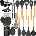 Umite Chef Kitchen Cooking Utensils Set, 33 pcs Non-Stick Silicone Cooking Kitchen Utensils Spatula Set with Holder, Wooden Handle Silicone Kitchen Gadgets Utensil Set (Khaki)|B08573DQ39