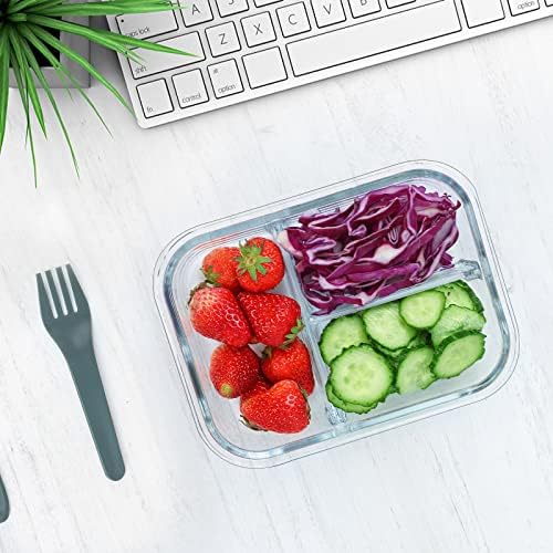 M MCIRCO 5 Pack,36 oz, 3 Compartments Glass Meal Prep Containers with Lids | Divided Glass Food Storage Containers, Portion Control Lunch Containers, Microwave, Oven, Freezer, Dishwasher, BPA Free, Gray|B07N2BPQC3