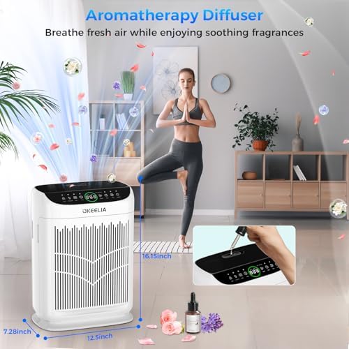 Air Purifiers for Home Large Room Up to 3000 Ft² with Washable Filters,AKEELIA HEPA Double-Sided Air Purifier with PM2.5 Air Quality Sensor, Aroma,15dB Sleep Mode, Air Cleaner for Pets Bedroom,White|B0GKFKCFPH