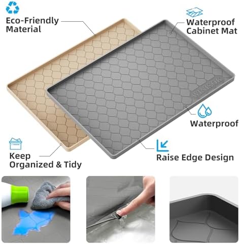 Winisok Waterproof Under Sink Mat 34" x 22", Silicone Mat, Dark Gray | Raised Edge Traps Spills & Leaks, Shelf Liner, Cabinet Protector, for Kitchen, Bathroom, Boots, Pets, Home Essentials|B0CSPKSCP2