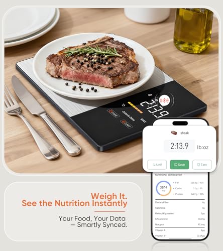 Smart Nutrition Food Scale with LED Display, Tracks Calories, Fat, Carbs & Protein via App, 1g Precision Digital Kitchen Scale for Healthy Eating & Meal Prep|B0FKBC9BRG