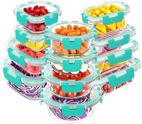 VERONES 12 Packs Glass Food Storage Containers Set with Lids, Grey | Airtight Glass Lunch Containers, Glass Meal Prep Containers with Lids, for Microwave, Oven, Freezer & Dishwasher Friendly|B0BZS66X6R